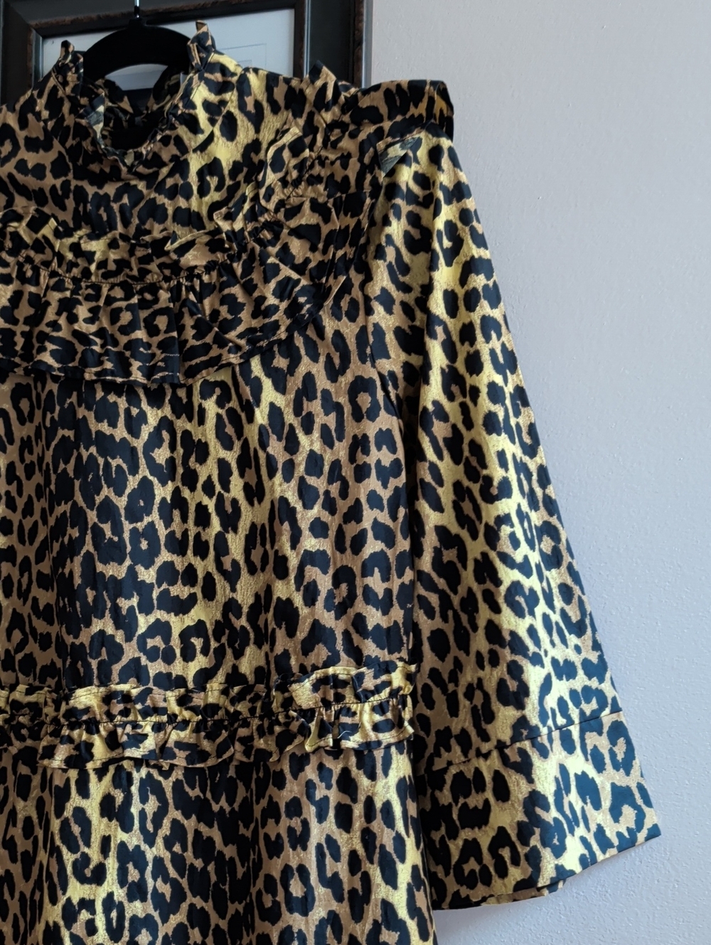Ganni Leopard Print Ruffle Trim Mini Dress - Picture 4 of 13